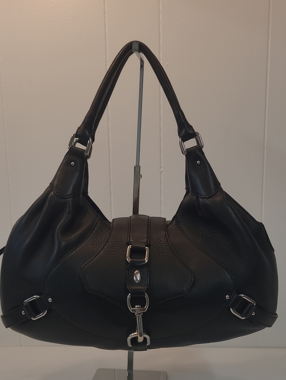 Cole Haan Black Pebbled Leather Village F06 Satchel Shoulder Handbag